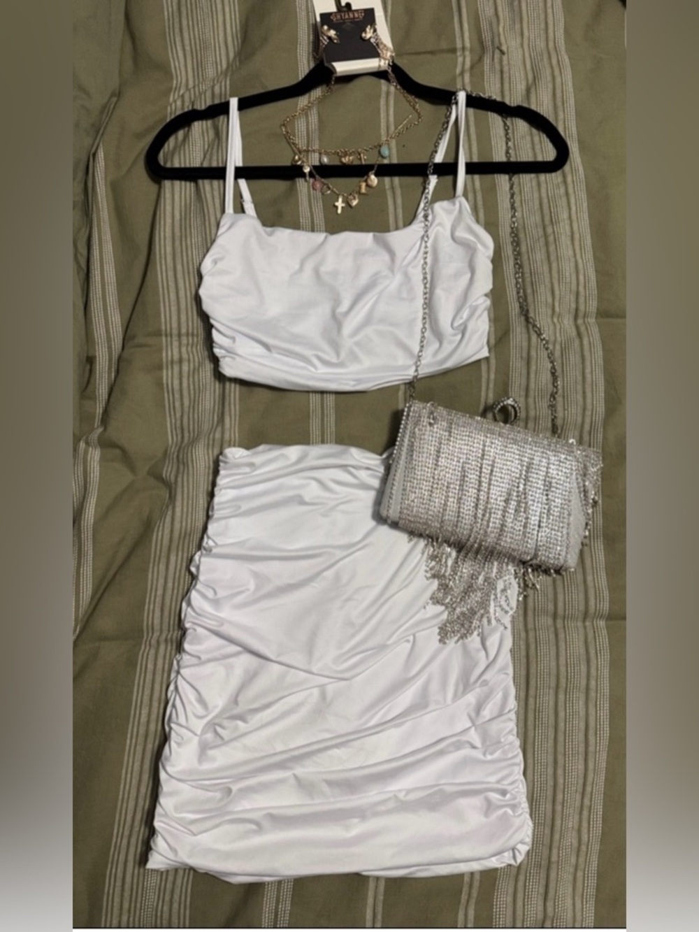 White Ruched Mini Dress - Women's Two-Piece Style